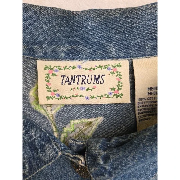 Vtg 90s Tantrums Ladybug Sunflower‎ Denim Shacket Embroidered Beads Sequins Sz M - Picture 11 of 16